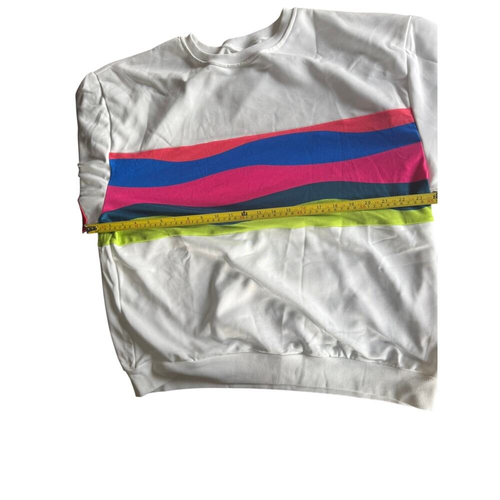 Oversized Neon Stripe Sweatshirt White Pink Blue Lime XL Retro Y2K - Picture 5 of 8